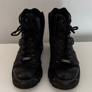 Harley-Davidson Black Leather Combat Moto Boots